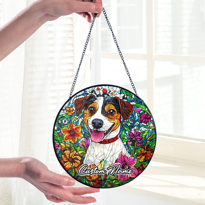 Netecom Custom Jack Russell Dog Stained Glass Ornament, Personalized Memorial Suncatcher, Pet Loss Sympathy Gift, Christmas Decoration