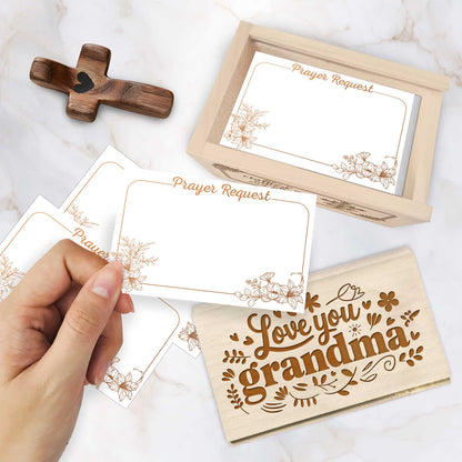 Netecom Love You Grandma Personalized Prayer Box with Custom Name Cross and 100 Prayer Request Cards, Christian Gift