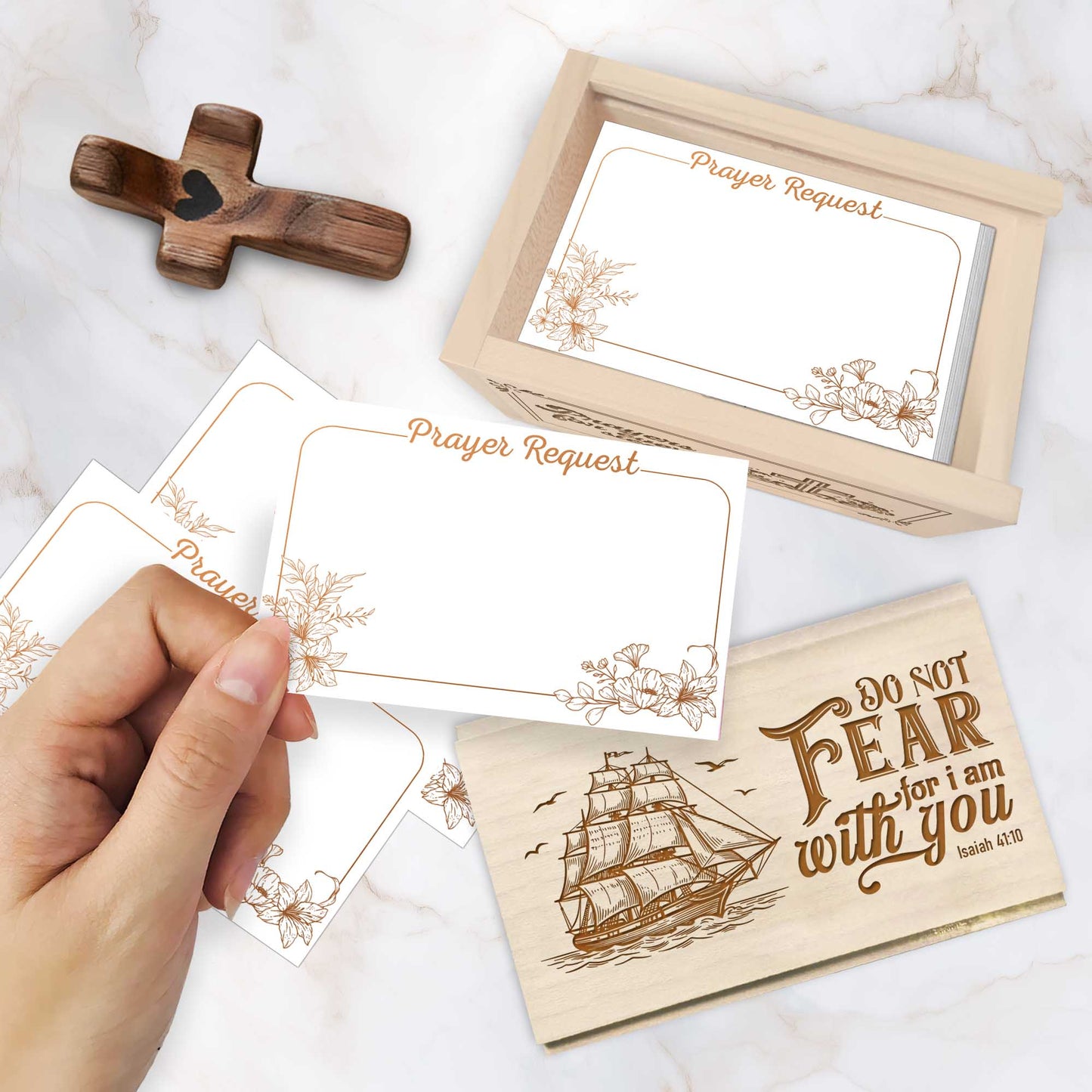 Netecom Personalized Faith Prayer Box, Custom Name Wooden Cross with 100 Prayer Request Cards, Religious Keepsake Gift