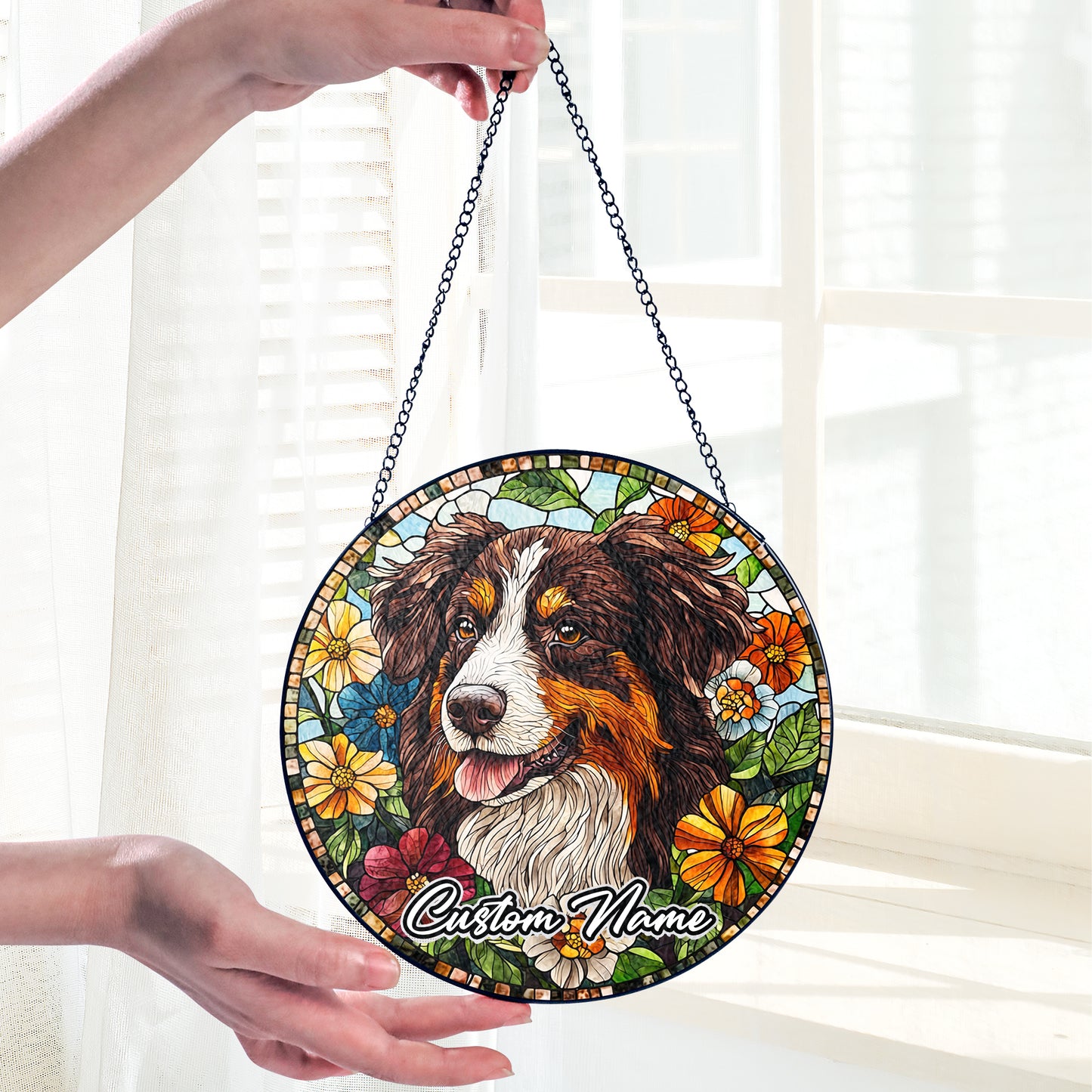 Netecom Custom Australian Shepherd Dog Ornament, Personalized Memorial Suncatcher, Pet Loss Sympathy Gift, Christmas Decoration