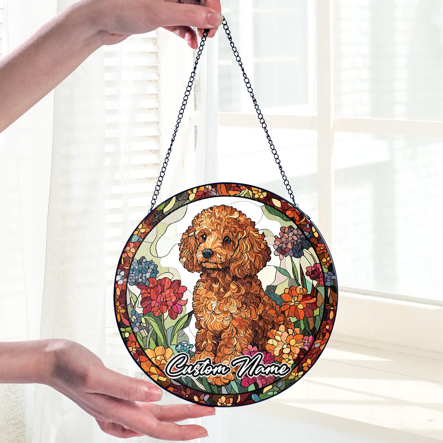 Netecom Personalized Poodle Dog Ornament, Custom Pet Memorial Suncatcher, Pet Loss Remembrance Gift, Christmas Decoration