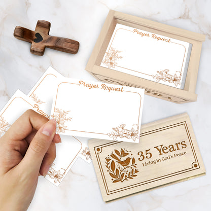 Netecom Personalized 35th Birthday Prayer Box with Custom Name & Year, Wooden Cross and 100 Prayer Request Cards, Christian Faith Gift