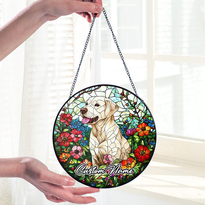 Netecom Custom Labrador Retriever Stained Glass Ornament, Personalized Pet Memorial Suncatcher, Pet Loss Sympathy Gift, Christmas Decoration