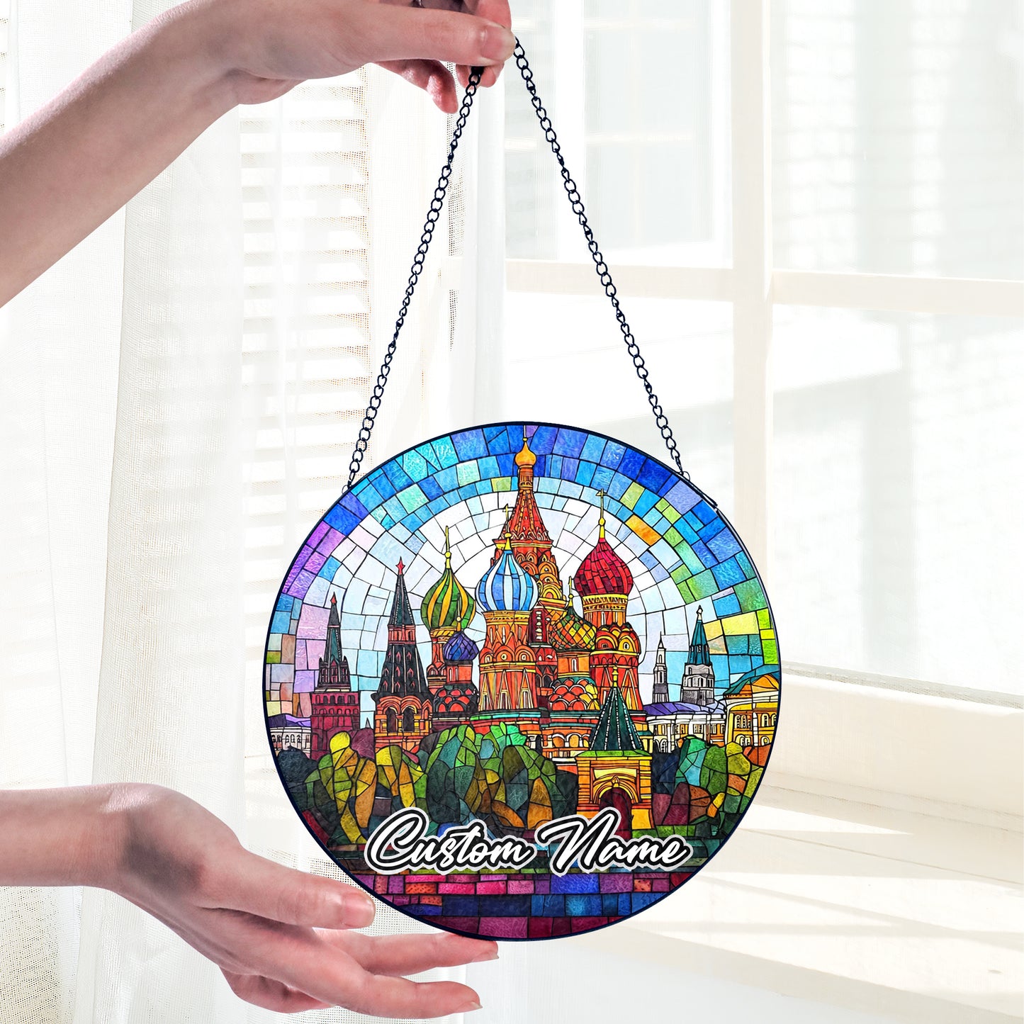 Netecom Personalized America Stained Glass Sun Catcher – Statue of Liberty Design, Custom Patriotic Decor for Home, Office, and Special Gifts