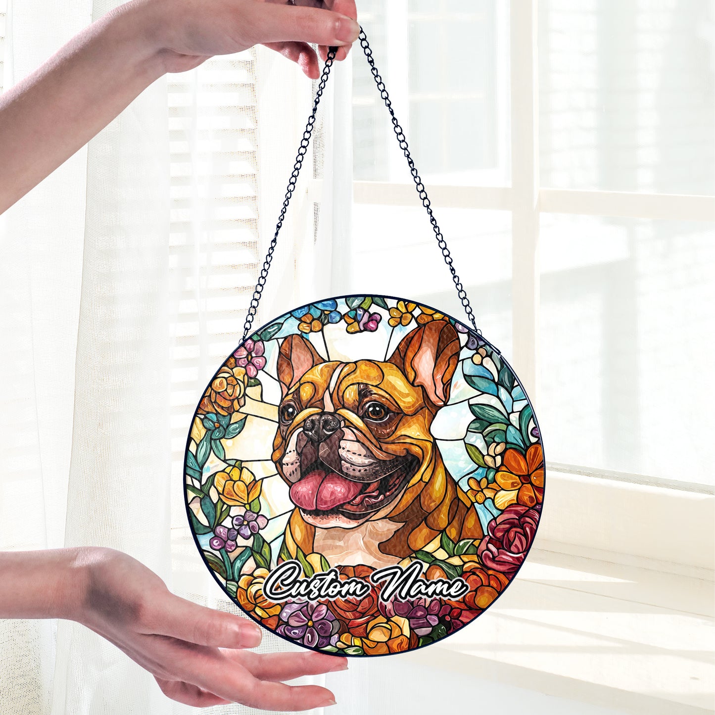 Netecom Personalized French Bulldog Ornament, Custom Memorial Suncatcher, Pet Loss Remembrance Gift, Christmas Decoration
