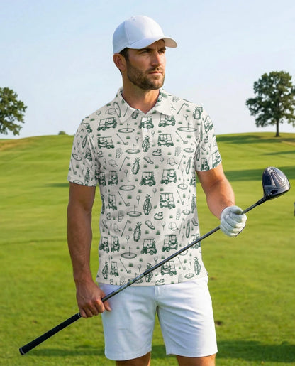 Vintage Golf Sketch Pattern Polo Shirt for Men – Classic Golfer Style | Netecom