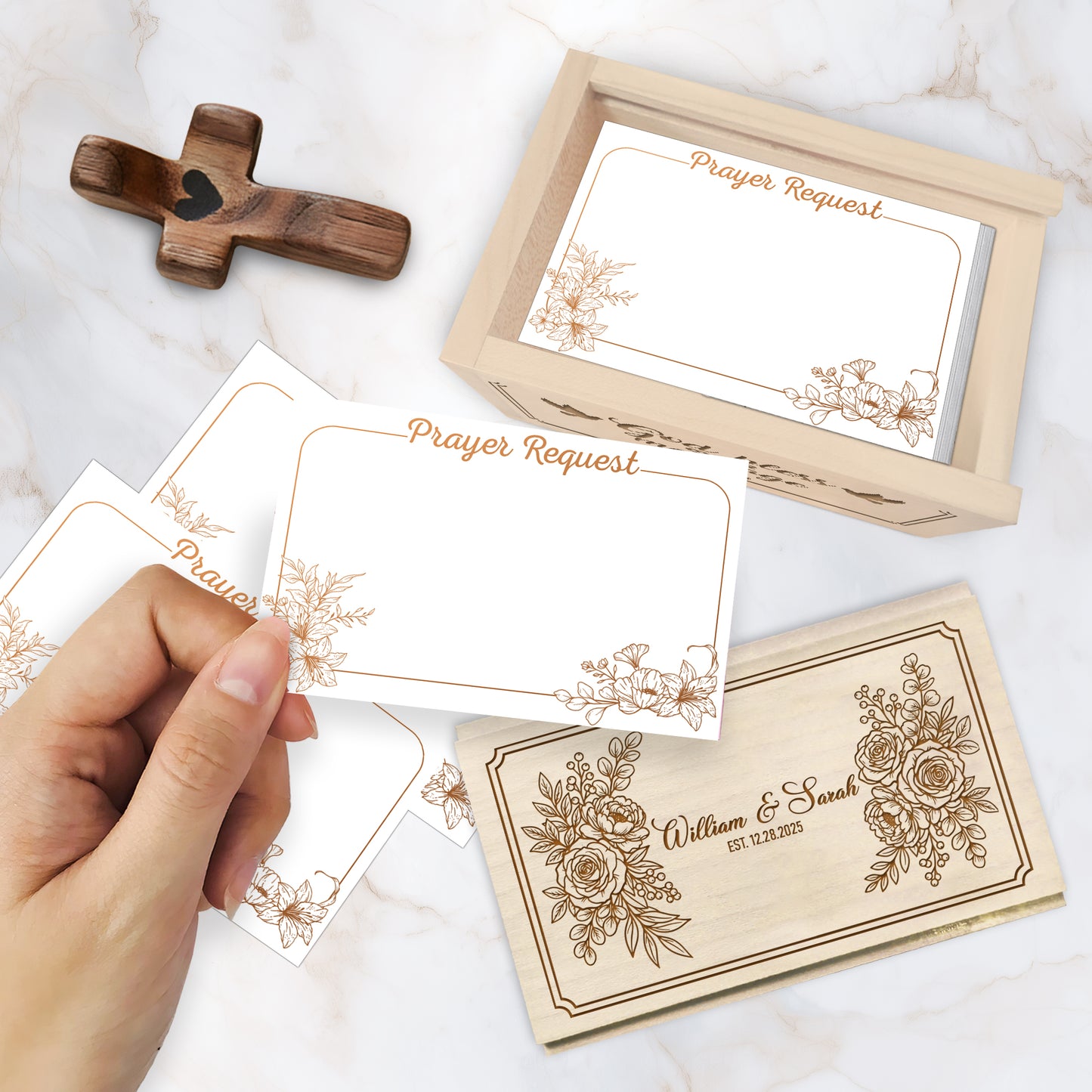 Netecom Personalized Wedding Prayer Box for Couples – Custom Names & Date with 100 Prayer Request Cards and Wooden Cross, Faith-Based Spiritual Gift