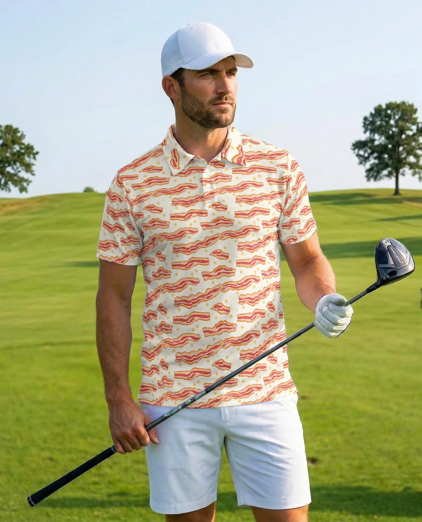 Bacon Pattern Polo Shirt for Men – Funny Food Lover Style | Netecom