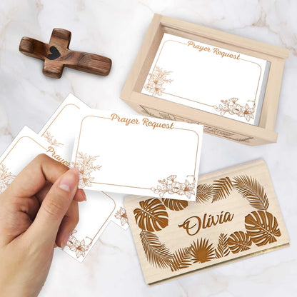Netecom Personalized Christian Prayer Box with 100 Prayer Request Cards and Custom Name Wooden Cross, Faith-Inspired Daily Devotional Gift