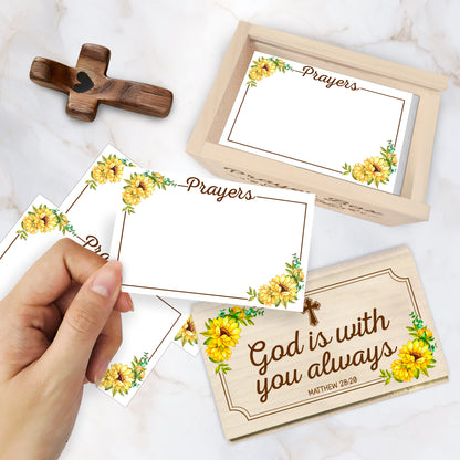 Netecom Wooden Prayer Box with 100 Prayer Request Cards & Hand Cross – Vintage Christian Gift with Sunflowers, Wooden Box for Women & Men
