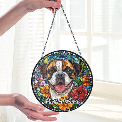Netecom Personalized Boxer Dog Memorial Ornament, Custom Stained Glass Sun Catcher, Pet Loss Remembrance Gift, Christmas Decoration