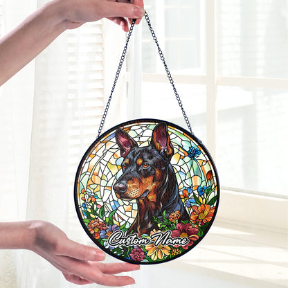 Netecom Custom Doberman Memorial Ornament, Personalized Stained Glass Sun Catcher, Pet Loss Sympathy Gift, Christmas Decoration