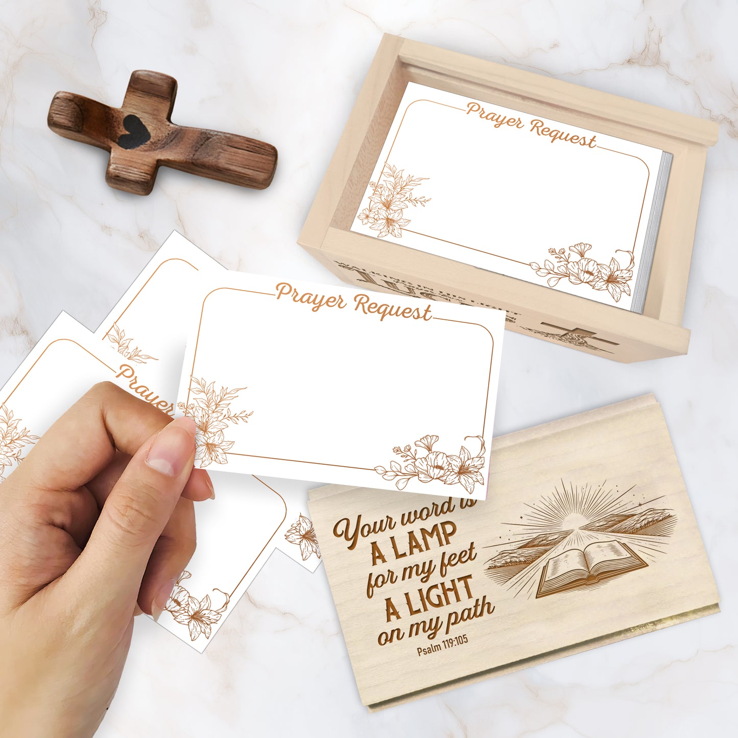 Netecom Personalized Wooden Prayer Box with Custom Names on Box & Cross, 100 Prayer Request Cards, Christian Faith Keepsake for Daily Prayer, Reflection, and Spiritual Encouragement