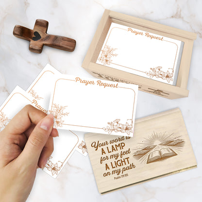 Netecom Personalized Wooden Prayer Box with Custom Names on Box & Cross, 100 Prayer Request Cards, Christian Faith Keepsake for Daily Prayer, Reflection, and Spiritual Encouragement