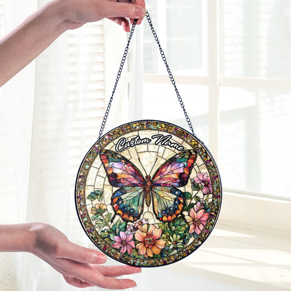 Netecom Personalized Butterfly Stained Glass Ornament, Custom Memorial Suncatcher, Pet Loss Remembrance Gift, Christmas Decoration