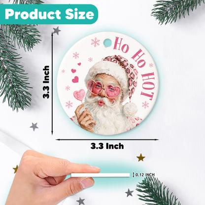 Netecom Funny Ho Ho Hot Santa Christmas Ornament, Santa Claus with Pink Heart Glasses and Candy Ceramic Ornament for Xmas Tree Hanging Decorations Gift, Home Decor, Holiday Party Present