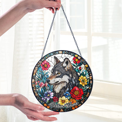 Netecom Custom Wolf Stained Glass Ornament, Personalized Memorial Suncatcher, Pet Loss Sympathy Gift, Christmas Decoration