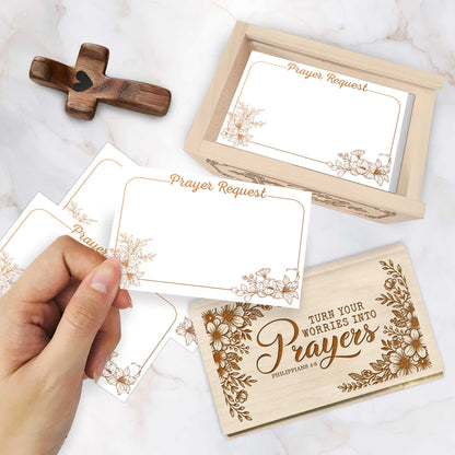 Netecom Personalized Wooden Prayer Box with Scripture Engraving, 100 Prayer Request Cards & Custom Name Handheld Cross – Christian Faith Keepsake for Daily Prayer