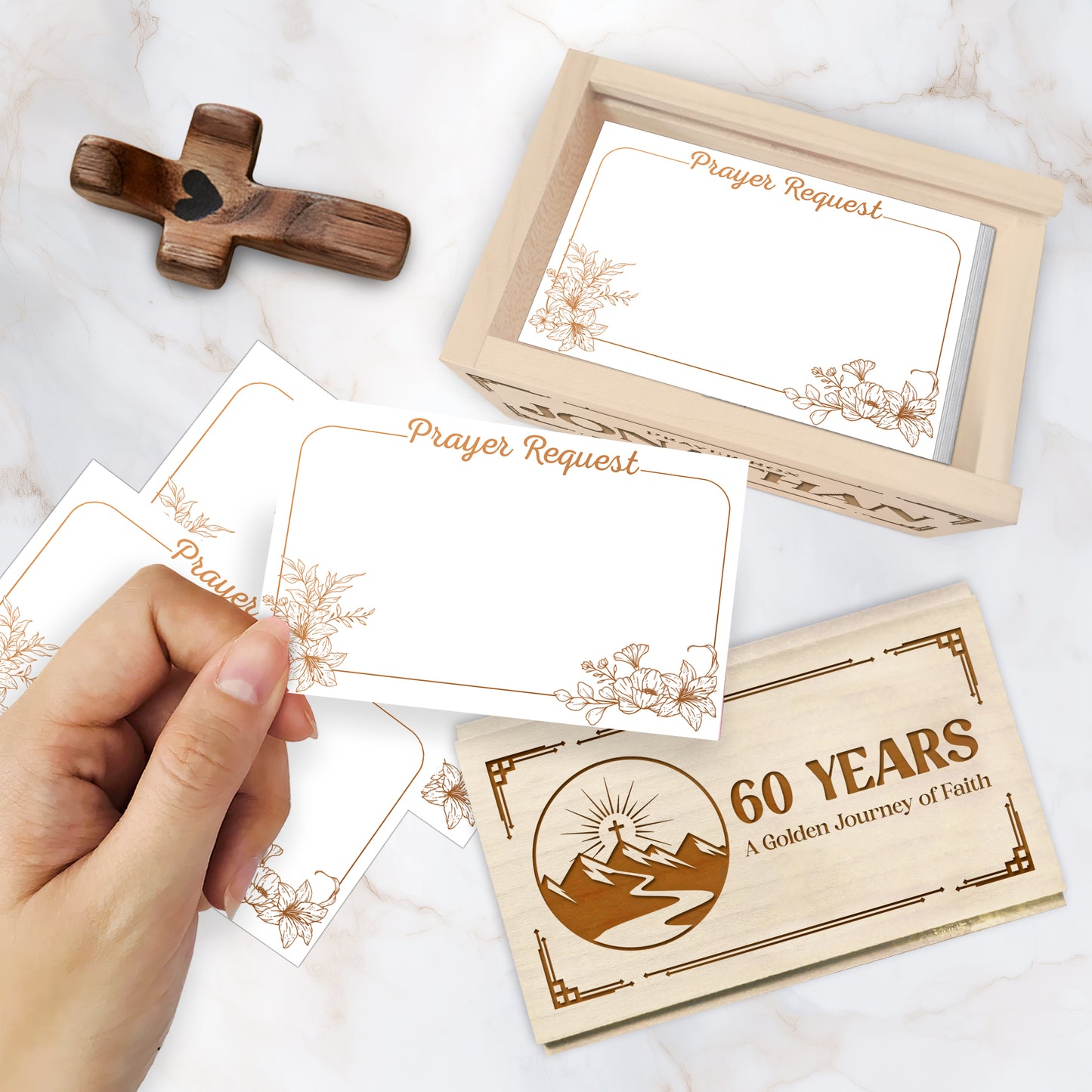 Netecom Personalized Birthday Prayer Box 60 Years with Custom Name, Christian Faith Gift with Wooden Cross & 100 Prayer Request Cards, Meaningful 60th Birthday Gift