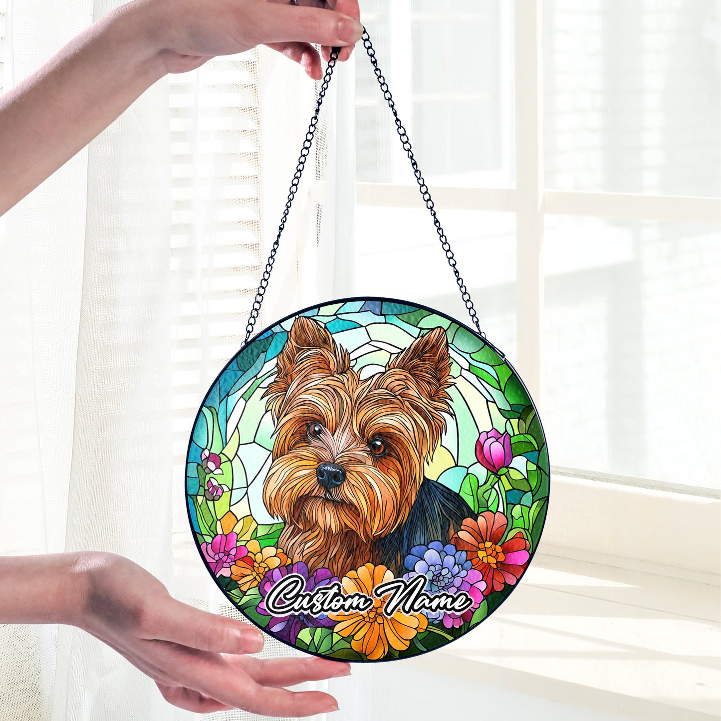 Netecom Personalized Yorkshire Terrier Dog Ornament, Custom Memorial Suncatcher, Pet Loss Remembrance Gift, Christmas Decoration