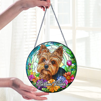 Netecom Personalized Yorkshire Terrier Dog Ornament, Custom Memorial Suncatcher, Pet Loss Remembrance Gift, Christmas Decoration