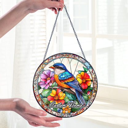 Netecom Custom Bird Stained Glass Ornament, Personalized Memorial Suncatcher, Pet Loss Remembrance Gift, Christmas Decoration
