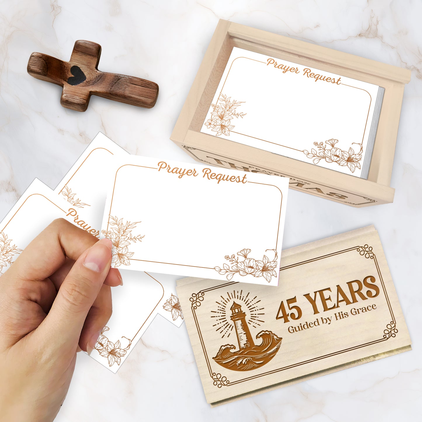 Netecom Personalized Birthday Prayer Box 45 Years with Custom Name, Christian Faith Gift with Wooden Cross & 100 Prayer Request Cards, Meaningful 45th Birthday Gift
