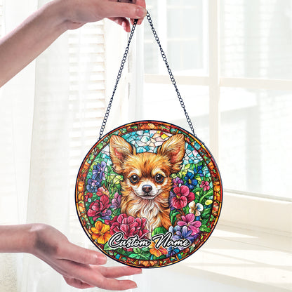 Netecom Personalized Chihuahua Dog Suncatcher, Custom Pet Memorial Ornament, Pet Loss Sympathy Gift, Christmas Window Decor