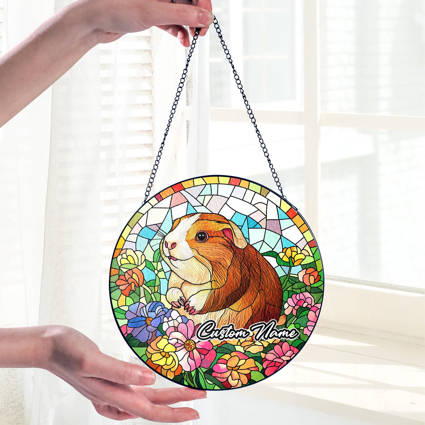 Netecom Personalized Guinea Pig Stained Glass Ornament, Custom Pet Memorial Suncatcher, Pet Loss Sympathy Gift, Christmas Decoration