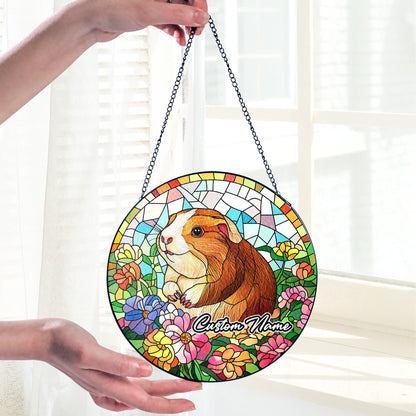 Netecom Personalized Guinea Pig Stained Glass Ornament, Custom Pet Memorial Suncatcher, Pet Loss Sympathy Gift, Christmas Decoration