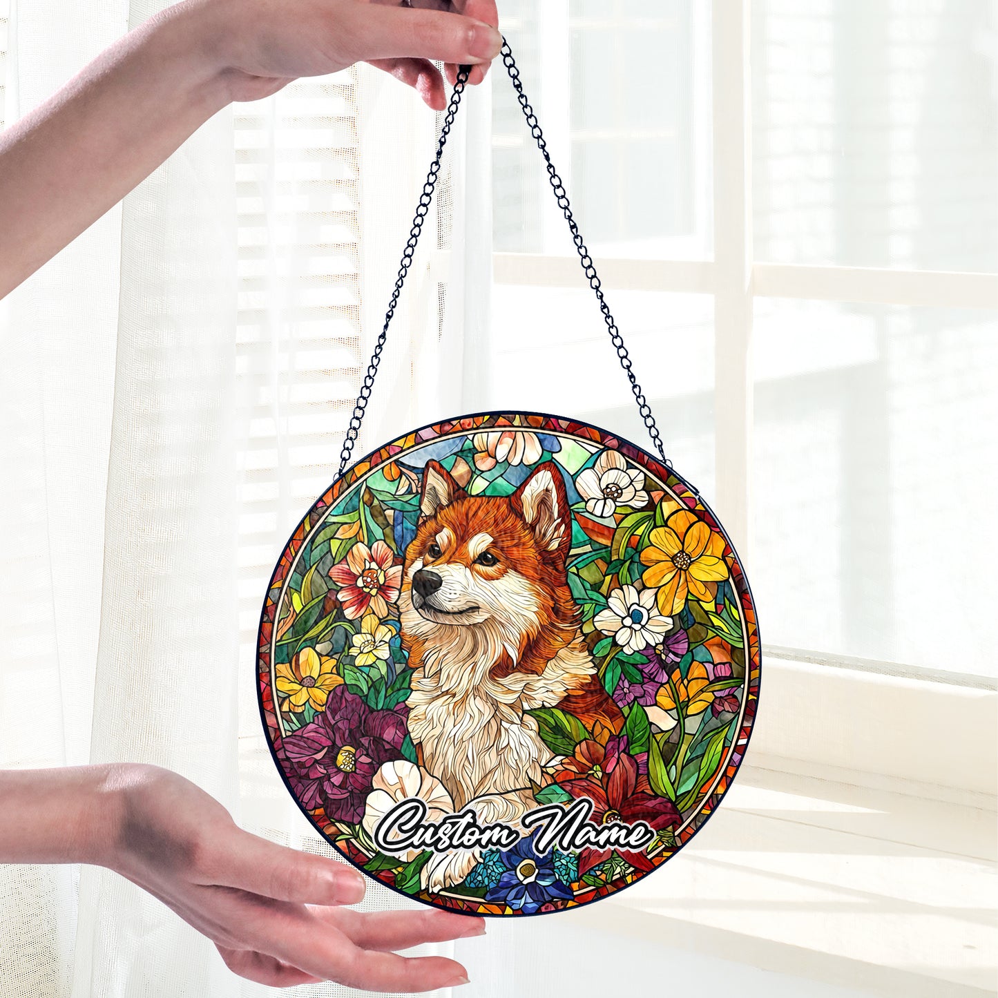 Netecom Custom Akita Dog Ornament, Personalized Memorial Suncatcher, Pet Loss Sympathy Gift, Christmas Decoration