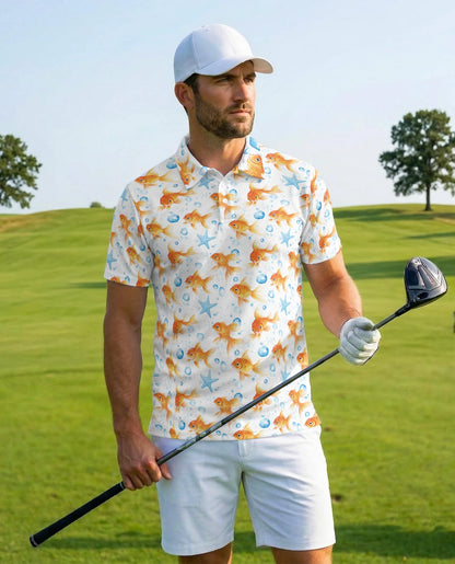 Goldfish Seamless Pattern Polo Shirt for Men – Elegant Aquarium Art | Netecom