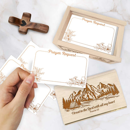 Netecom Personalized Wooden Prayer Box with Custom Name and Engraved Cross, 100 Prayer Request Cards, Christian Gift for Daily Prayer