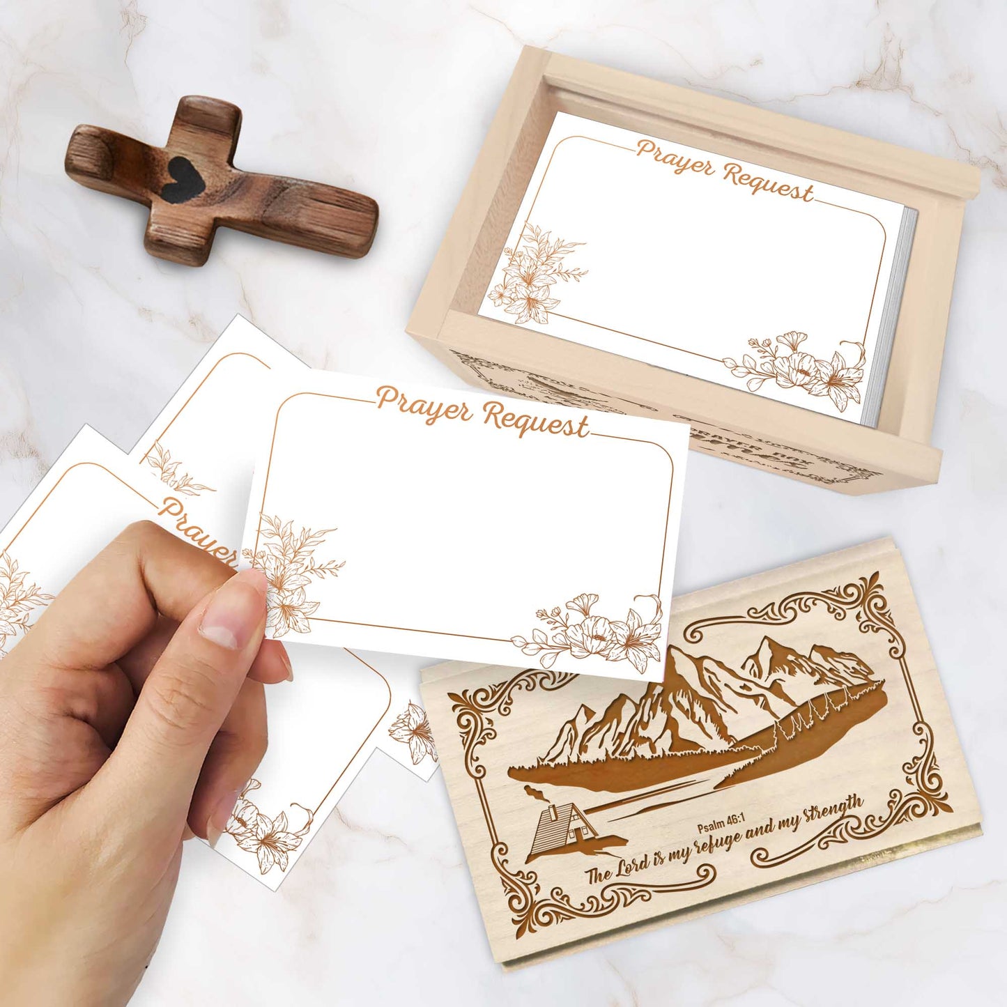 Netecom Personalized Prayer Box Gift, Custom Name Cross and 100 Prayer Request Cards, Christian Faith Keepsake