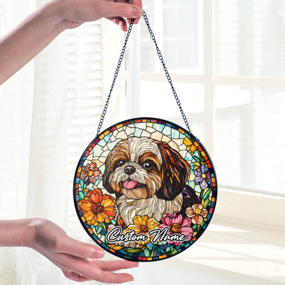 Netecom Personalized Shih Tzu Dog Ornament, Custom Stained Glass Memorial Suncatcher, Pet Loss Sympathy Gift, Christmas Decoration