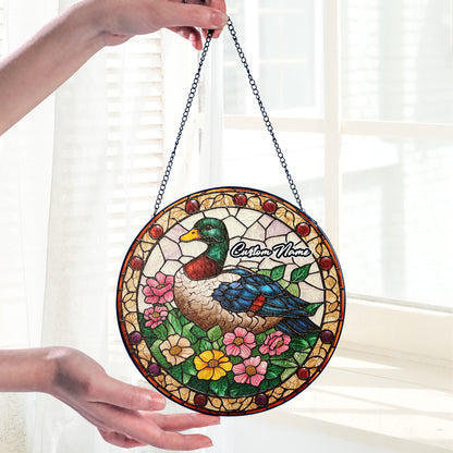Netecom Custom Duck Stained Glass Ornament, Personalized Memorial Suncatcher, Pet Loss Remembrance Gift, Christmas Decoration