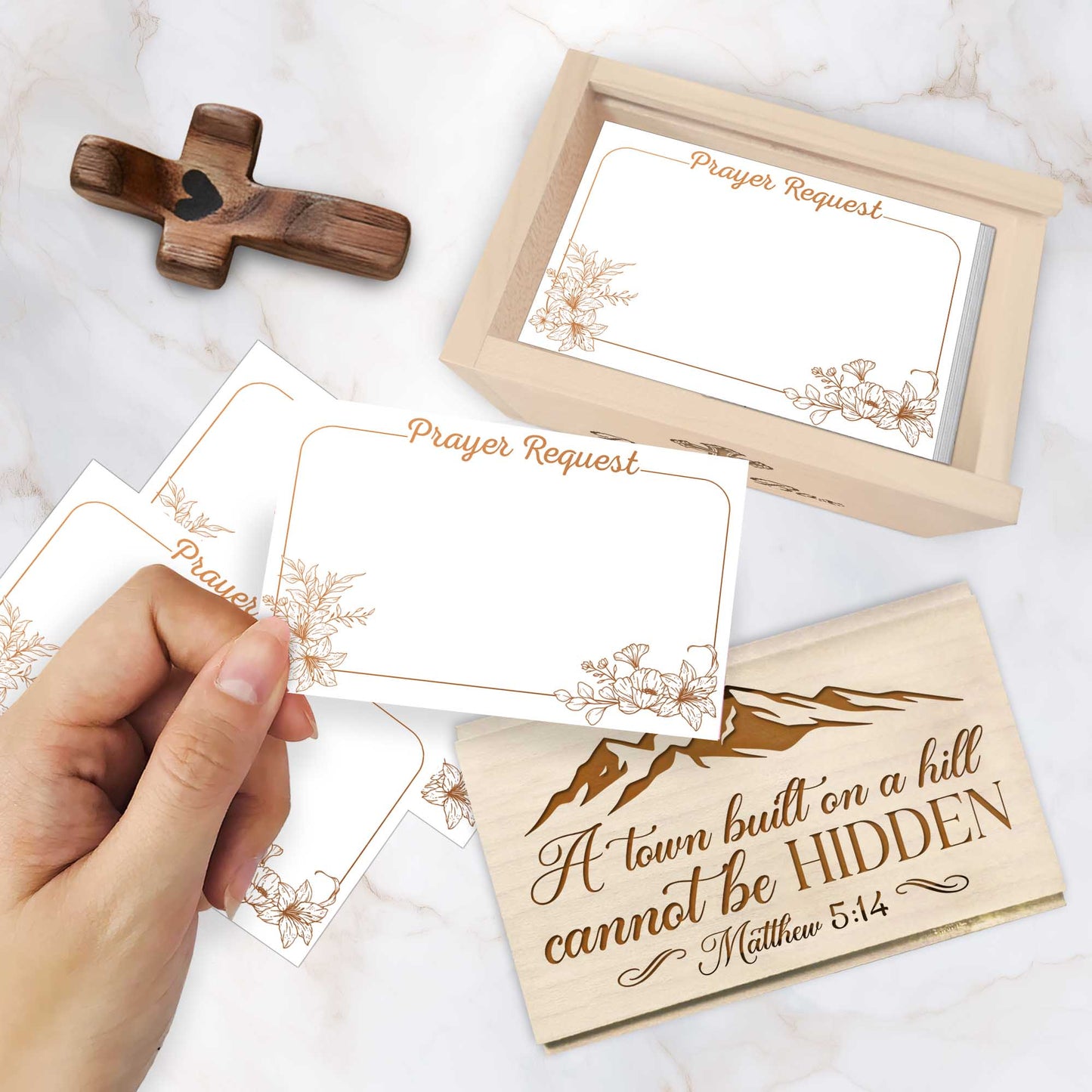 Netecom Custom Wooden Prayer Box with Scripture Design, 100 Prayer Request Cards & Personalized Name Cross – Christian Religious Gift for Faith, Prayer & Reflection