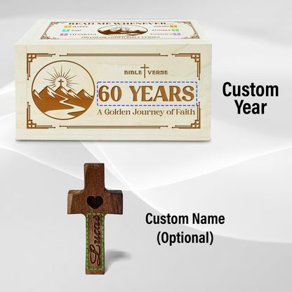 Netecom Personalized Bible Verse Box for 60 Years Birthday, Custom Name & Age, Engraved Wood Scripture Box with Pocket Cross, 150 Daily Bible Verse Cards, Christian Birthday Gift