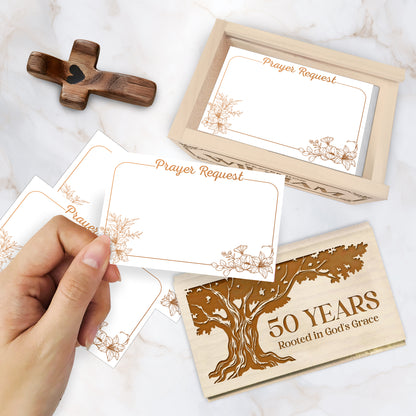 Netecom Personalized Birthday Prayer Box 50 Years with Custom Name, Christian Faith Gift with Wooden Cross & 100 Prayer Request Cards, Meaningful 50th Birthday Gift
