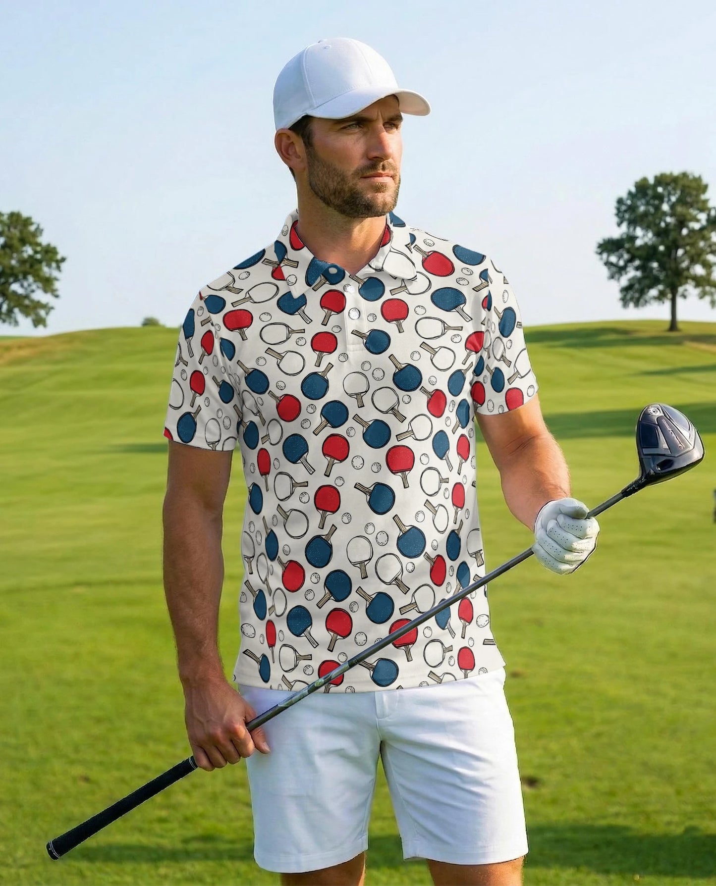 Ping Pong Paddle Pattern Polo Shirt for Men – Table Tennis Sports Style | Netecom