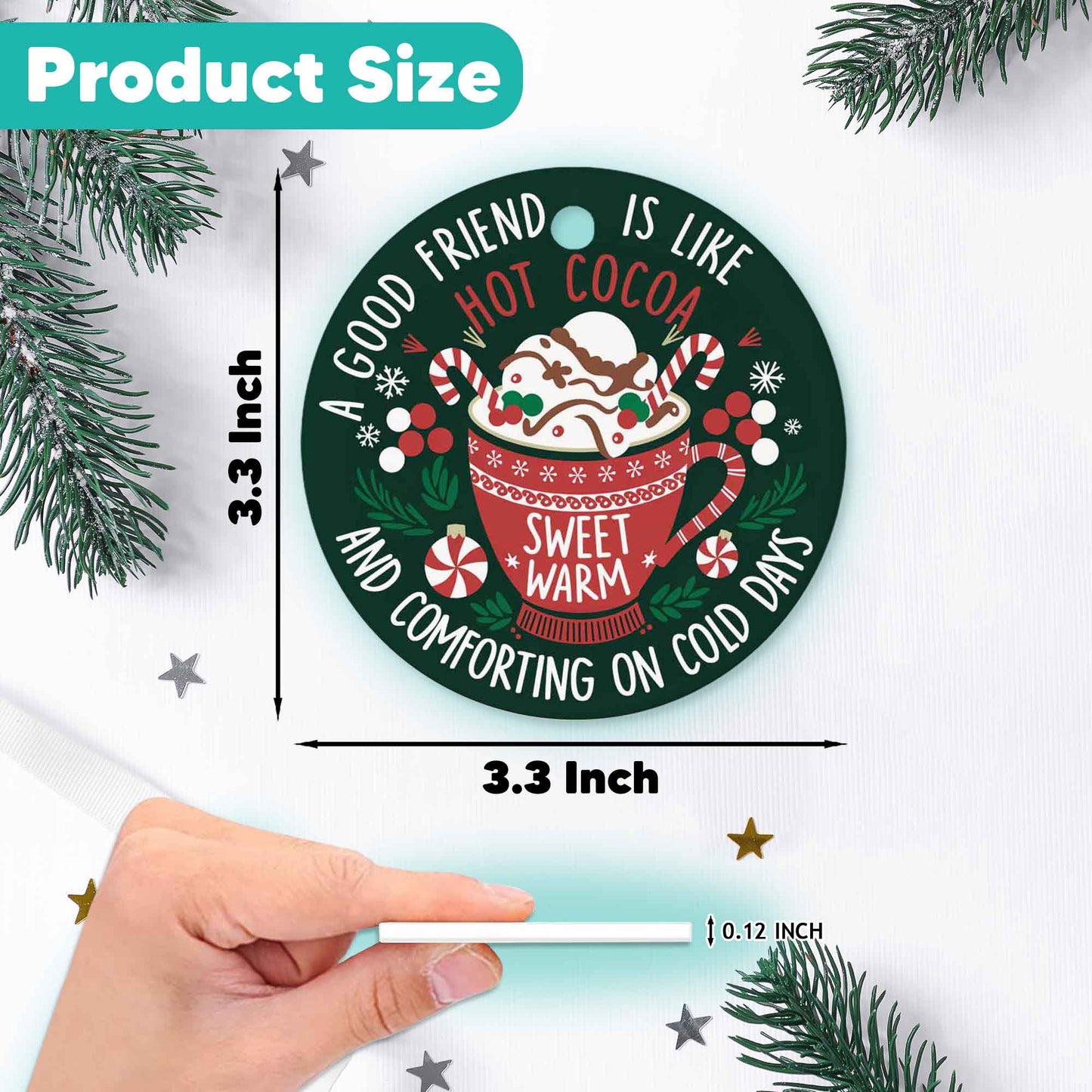Netecom Funny Best Friend Christmas Ornament, A Good Friend is Like Hot Cocoa Ceramic Ornament for Xmas Tree Hanging Decorations Gift, Friendship Gifts for Men Women, Holiday Party Present