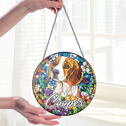 Netecom Personalized Beagle Dog Stained Glass Ornament , Custom Pet Memorial Sun Catcher , Pet Loss Sympathy Gift , Name and Breed Decor