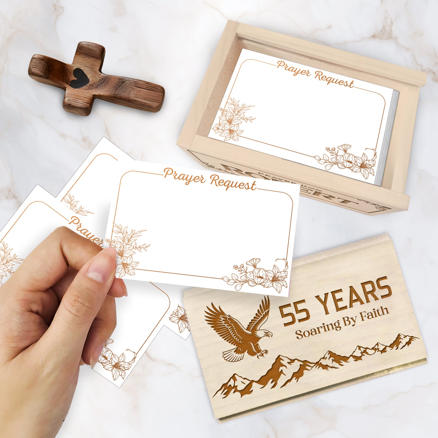 Netecom Personalized Birthday Prayer Box 55 Years with Custom Name, Christian Faith Gift with Wooden Cross & 100 Prayer Request Cards, Meaningful 55th Birthday Gift