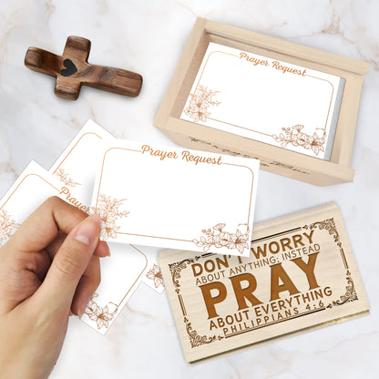 Netecom Wooden Prayer Box with Bible Verse Engraving, 100 Prayer Request Cards & Personalized Name Cross – Religious Faith Gift