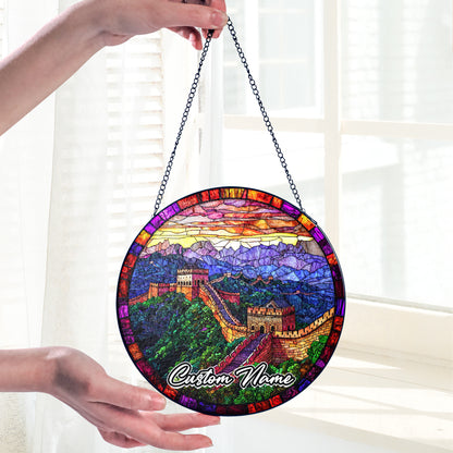 Netecom Great Wall of China Sun Catcher – Personalized Stained Glass Ornament, Travel Keepsake & Cultural Home Decoration