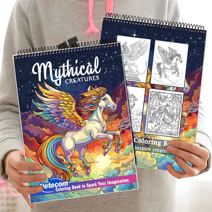Mythical Creatures Coloring Book Spiral Bound for Adult, Softcover
