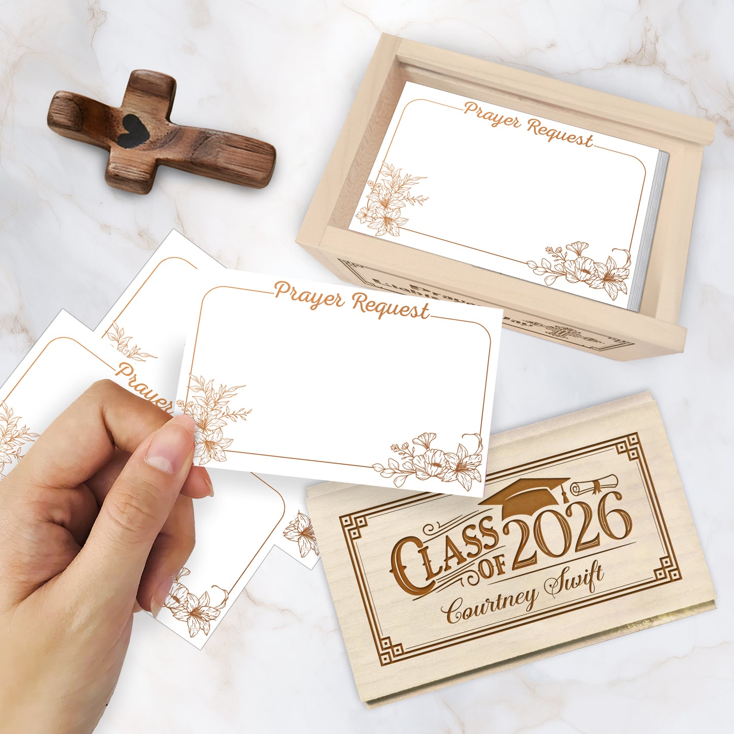 Netecom Personalized Graduation Prayer Box with Custom Name & Year on Box, Custom Name on Cross, 100 Prayer Cards, Christian Keepsake Gift for Faith, Reflection, and Spiritual Encouragement