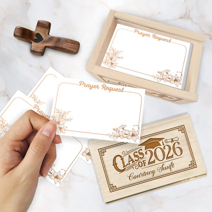Netecom Personalized Graduation Prayer Box with Custom Name & Year on Box, Custom Name on Cross, 100 Prayer Cards, Christian Keepsake Gift for Faith, Reflection, and Spiritual Encouragement