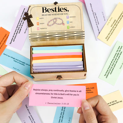 Netecom Bible Verse Box for Besties – 150 Color-Coded Scriptures with Christian Friendship Devotion, Includes Mini Cross, Faith Encouragement Gift for Women & Girls