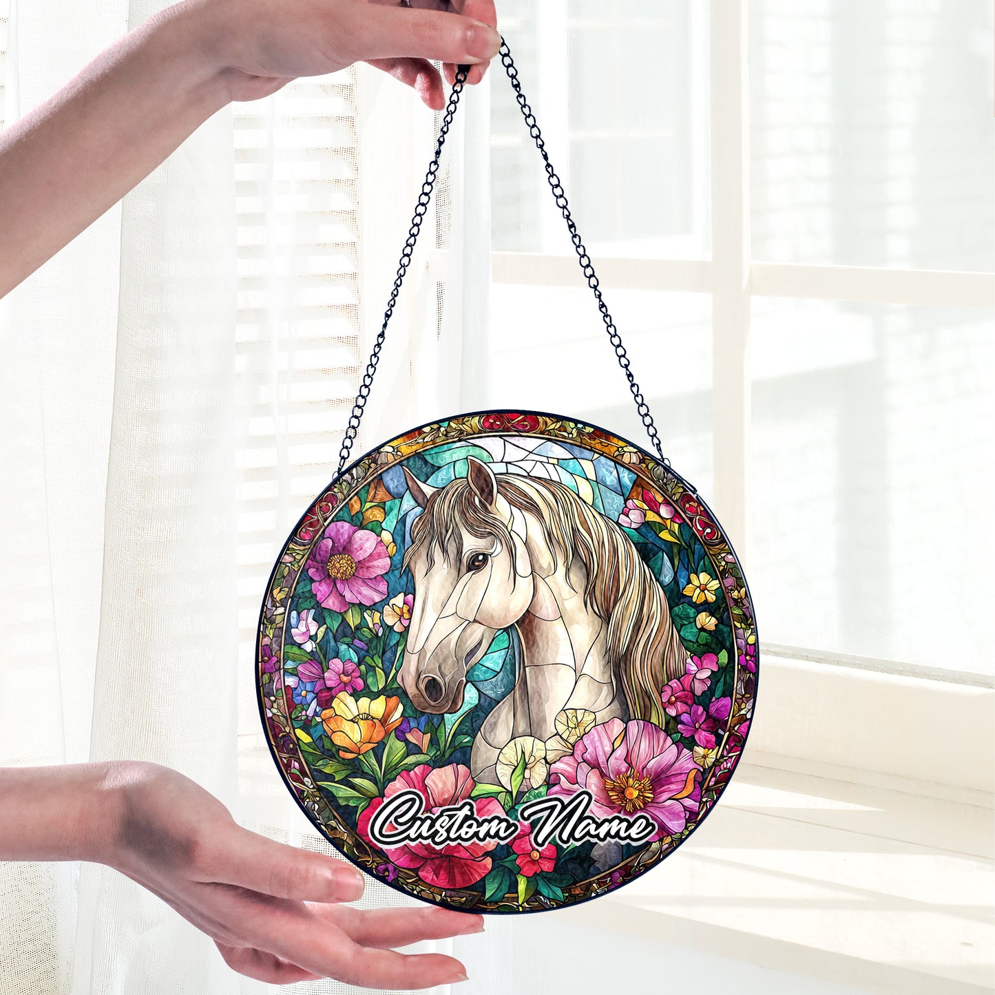 Netecom Custom Horse Stained Glass Ornament, Personalized Pet Memorial Sun Catcher, Pet Loss Sympathy Gift, Christmas Decoration